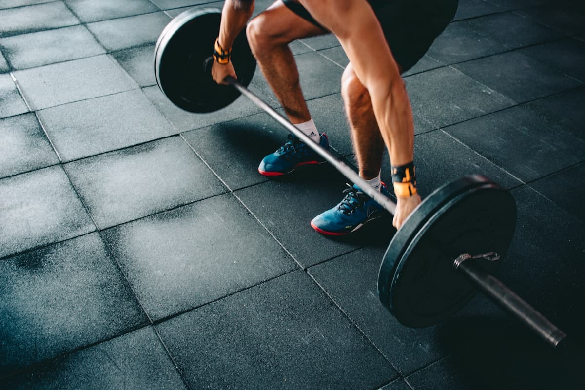 Lifter in setup position for a barbell deadlift