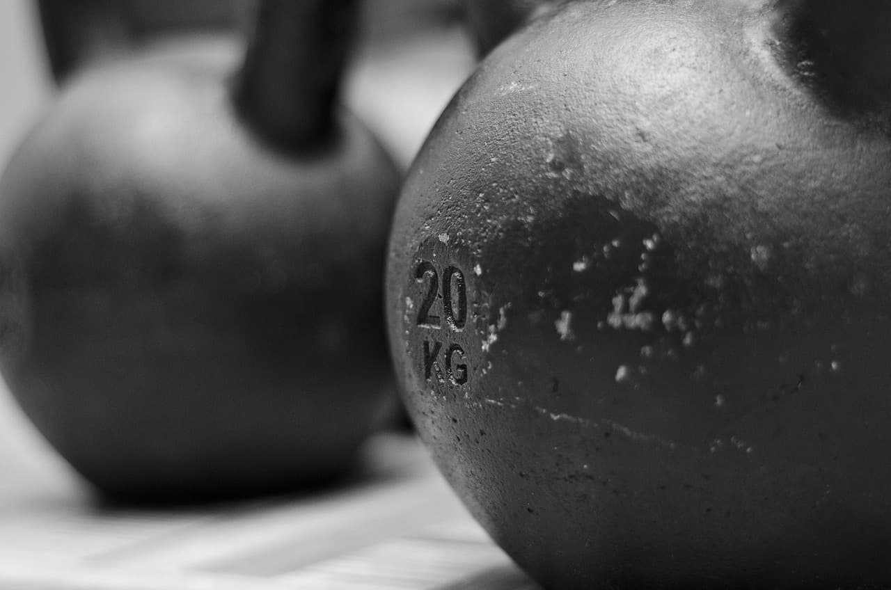 Close-up of a 20-kilogram kettlebell